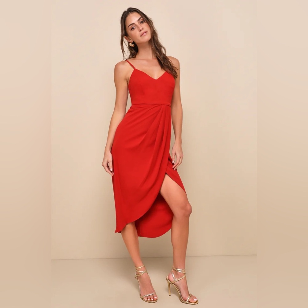 Lulus Reinette Rust Red Midi Dress